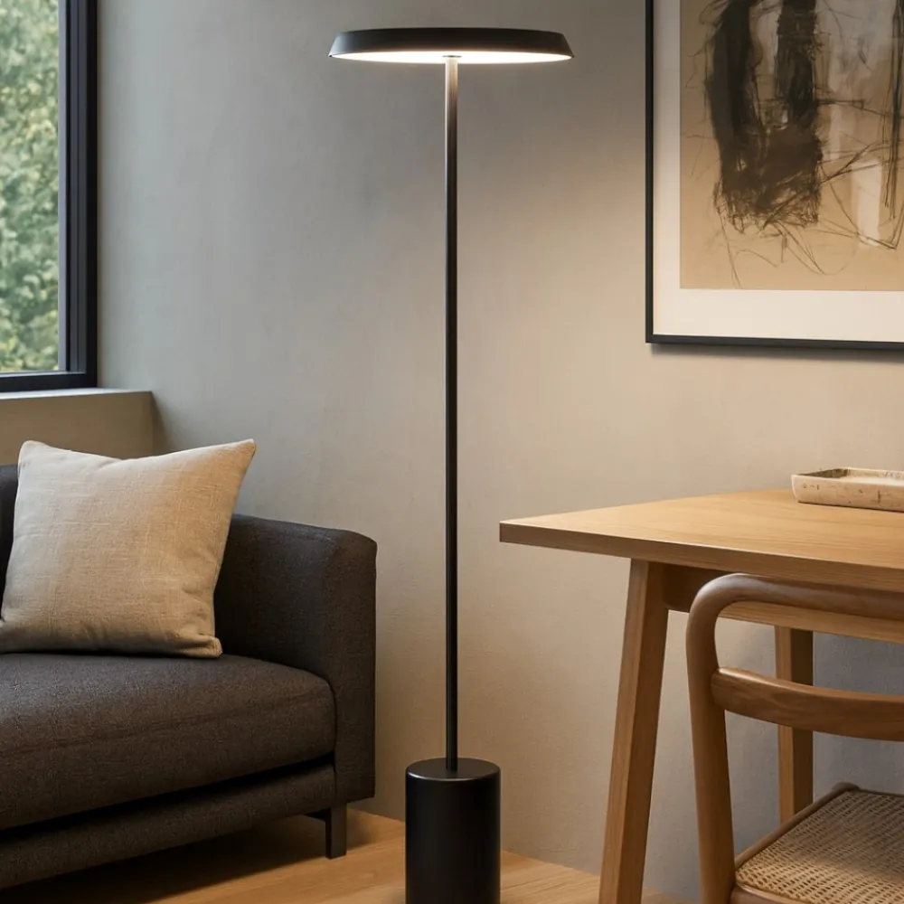 Lampade Da Terra-Selezionato da Mazzolaluce Lampada da terra piantana nera design moderna led 3000k effetto legno
