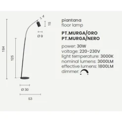 Lampade Da Terra-Ondaluce Lampada da terra pt murga doppio led 3000k orientabile oro