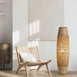 Lampade Da Terra-Selezionato da Mazzolaluce Lampada da terra rattan giacinto ed erba intrecciati base di legno