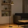 Lampade Da Terra-Eglo Lampada da terra stelo nero diffusore cono oro ottone narices