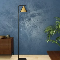 Lampade Da Terra-Eglo Lampada da terra stelo nero diffusore cono oro ottone narices