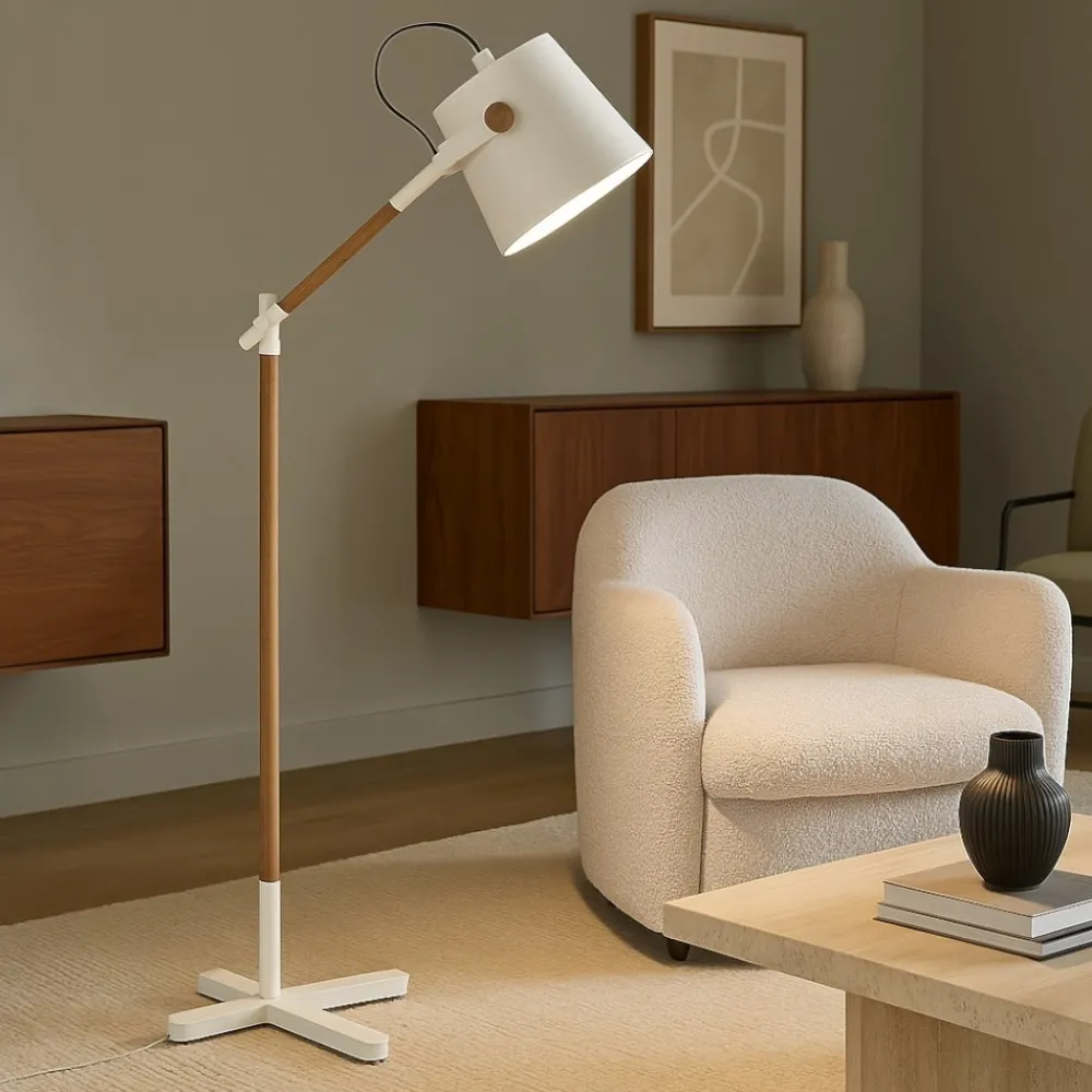 Lampade Da Terra-Selezionato da Mazzolaluce Lampada da terra stile nordico paralume orientabile legno