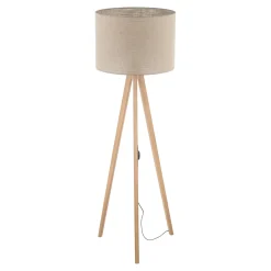 Lampade Da Terra-Selezionato da Mazzolaluce Lampada da terra tre piedi in legno pino paralume lino beige