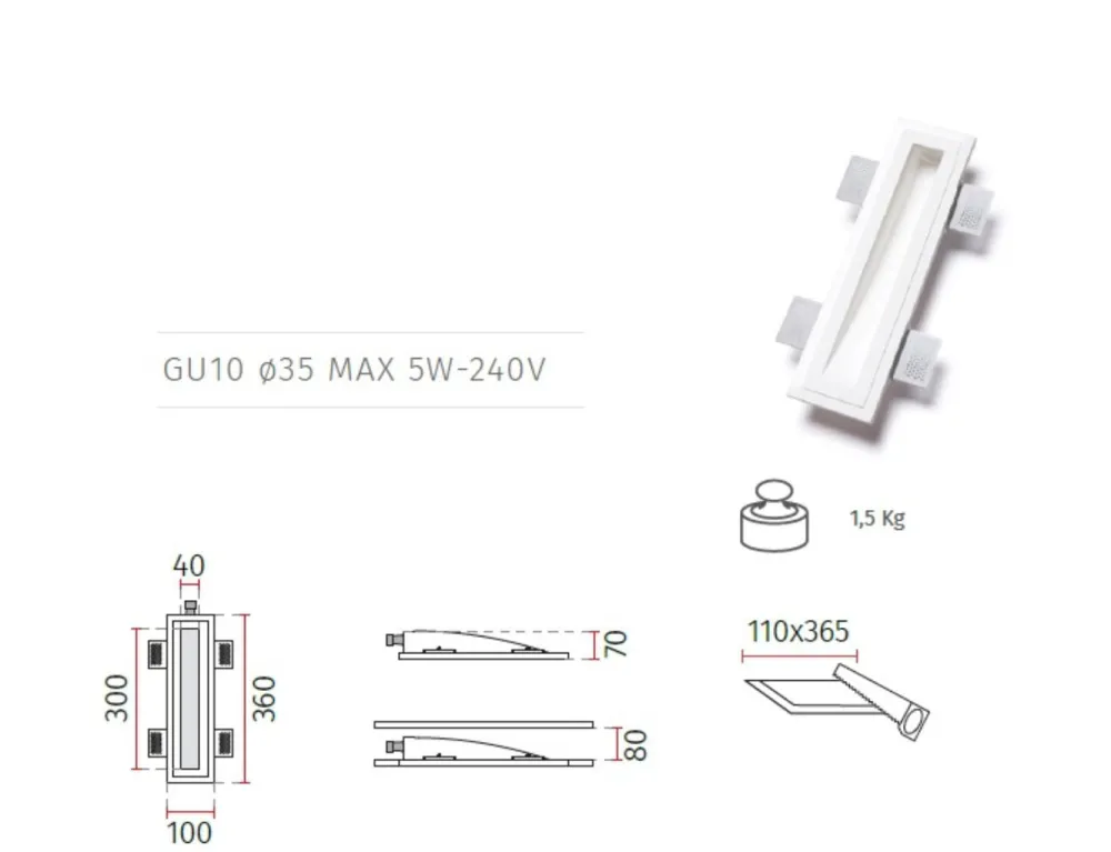 Segnapasso Led-Selezionato da Mazzolaluce Lampada di gesso cristaly da incasso parete bianco verticale