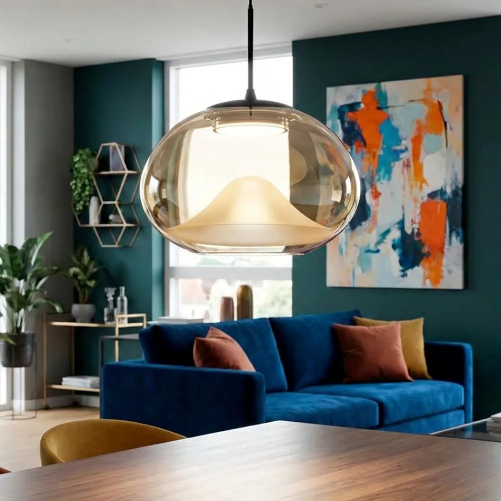 Lampade A Sospensione-Fabas Luce Lampada di vetro cognac a sospensione led 2700k 3000k 4000k fabas brena