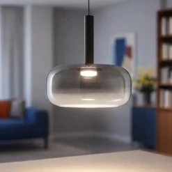 Lampade A Sospensione-Fabas Luce Lampada di vetro grigio a sospensione moderna fabas devero