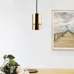 Lampade A Sospensione-Selezionato da Mazzolaluce Lampada dorata a sospensione pendente cilindro oro lucido per bancone
