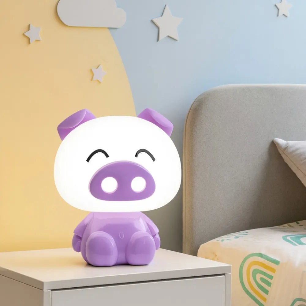 Abat Jour-Selezionato da Mazzolaluce Lampada maialino porpora luce da comodino per cameretta bambina