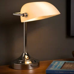 Lampade Da Tavolo-Selezionato da Mazzolaluce Lampada ministeriale da scrivania churchill cromo vetro bianco