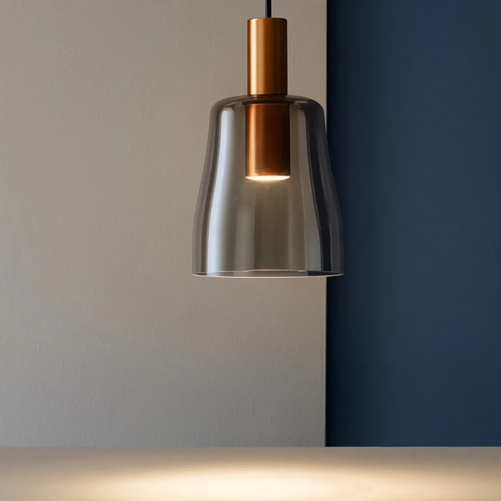 Lampade A Sospensione-Selezionato da Mazzolaluce Lampada oro led 7w 3000k a sospensione vetro fume