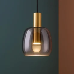 Lampade A Sospensione-Selezionato da Mazzolaluce Lampada oro led 7w 3000k a sospensione oro vetro fume