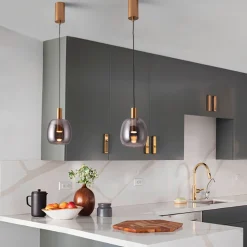 Lampade A Sospensione-Selezionato da Mazzolaluce Lampada oro led 7w 3000k a sospensione oro vetro fume