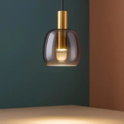Lampade A Sospensione-Selezionato da Mazzolaluce Lampada oro led 7w 3000k a sospensione oro vetro fume