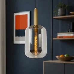 Lampade A Sospensione-Selezionato da Mazzolaluce Lampada oro sfera di vetro fume a sospensione cavo tessuto