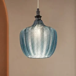 Lampade A Sospensione-Selezionato da Mazzolaluce Lampada pendente a sospensione in vetro lavorato blu