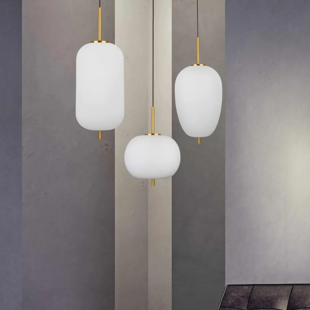 Lampade A Sospensione-Selezionato da Mazzolaluce Lampada pendente a sospensione sfera vetro bianco oro