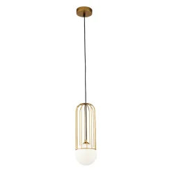 Lampade A Sospensione-Maytoni Lampada pendente telford oro ottone sfera bianca da comodino per camera da letto