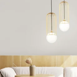 Lampade A Sospensione-Maytoni Lampada pendente telford oro ottone sfera bianca da comodino per camera da letto