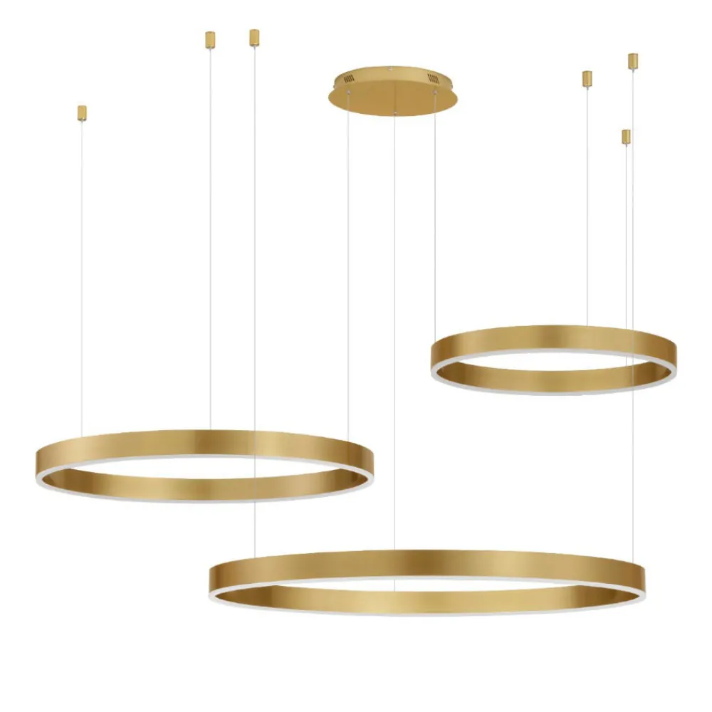 Lampadari Moderni-Selezionato da Mazzolaluce Lampadari moderni per soggiorno cerchi oro led 140w 3000k dimmerabile