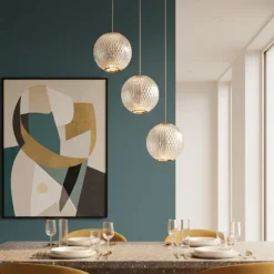 Lampadari Moderni-Selezionato da Mazzolaluce Lampadario a cascata 3 luci sfere trasparenti oro led 16w 3200k
