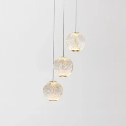Lampadari Moderni-Selezionato da Mazzolaluce Lampadario a cascata 3 luci sfere trasparenti oro led 16w 3200k