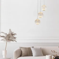 Lampadari Moderni-Selezionato da Mazzolaluce Lampadario a cascata 3 luci sfere trasparenti oro led 16w 3200k