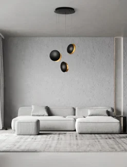 Lampadari Moderni-Selezionato da Mazzolaluce Lampadario a cascata 3 luci sospese orientabili led 3000k nero e oro