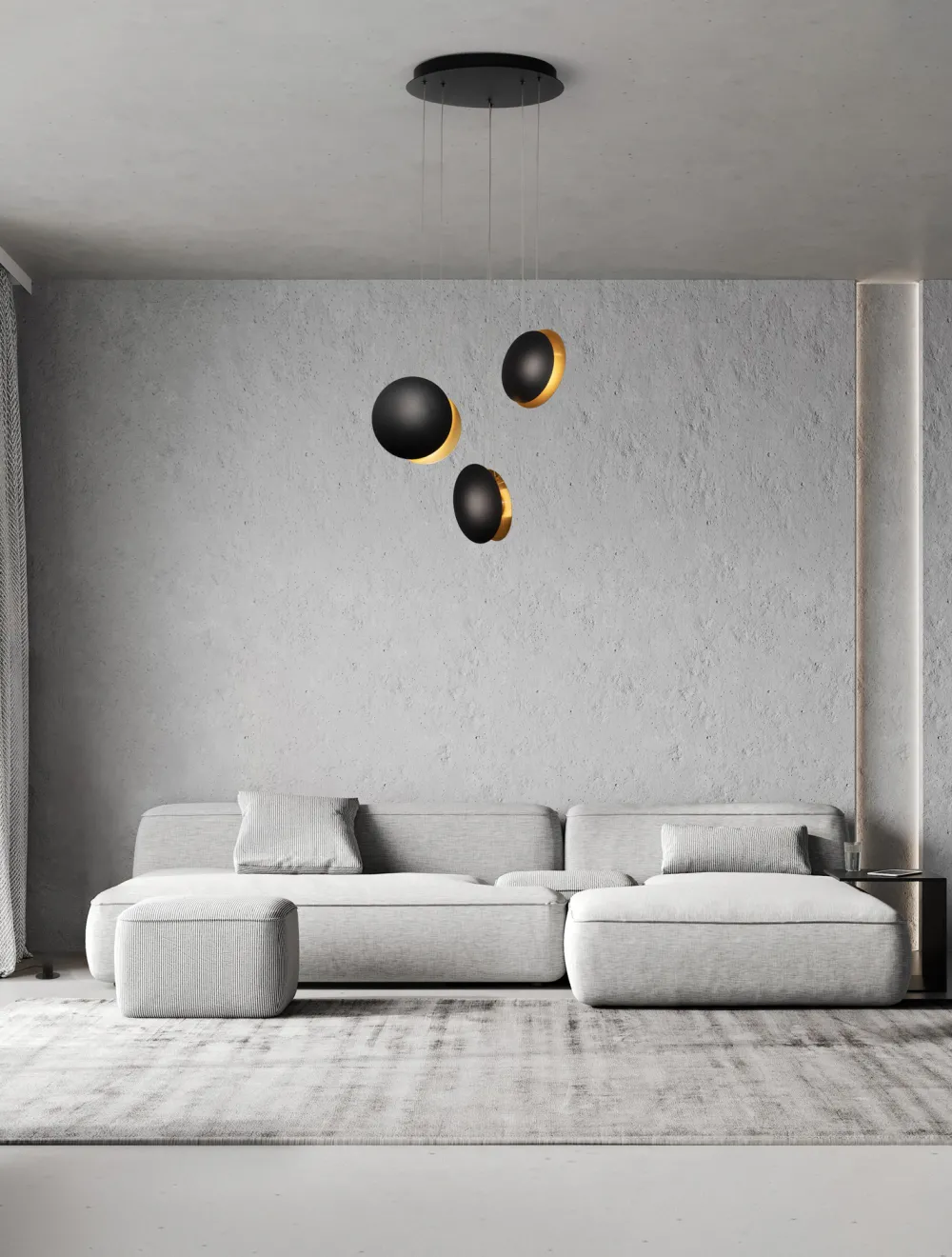Lampadari Moderni-Selezionato da Mazzolaluce Lampadario a cascata 3 luci sospese orientabili led 3000k nero e oro