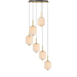 Lampadari Moderni-Selezionato da Mazzolaluce Lampadario a cascata moderno oro 6 luci vetro bianco led cct con telecomando