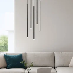 Lampadari Moderni-Selezionato da Mazzolaluce Lampadario a cascata nero 5 sopsensioni led 3000k