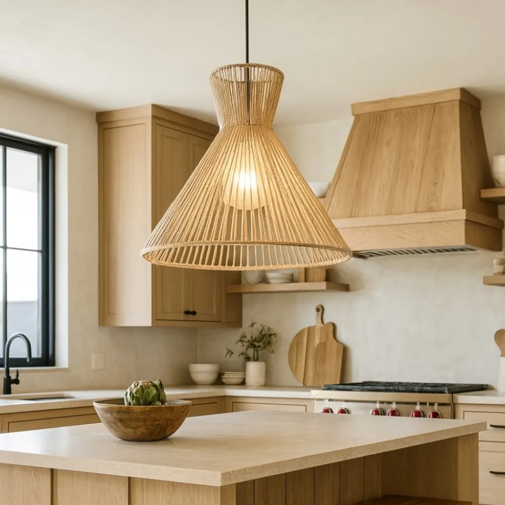 Lampadari Cucina-Selezionato da Mazzolaluce Lampadario a cono per cucina marrone in corda 35 cm
