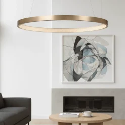 Lampadari Moderni-Selezionato da Mazzolaluce Lampadario ad anello ottone anticato led 3000k dimmerabile 86 cm