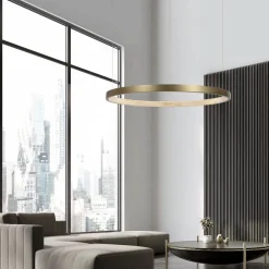 Lampadari Moderni-Selezionato da Mazzolaluce Lampadario ad anello ottone anticato led 3000k dimmerabile 86 cm