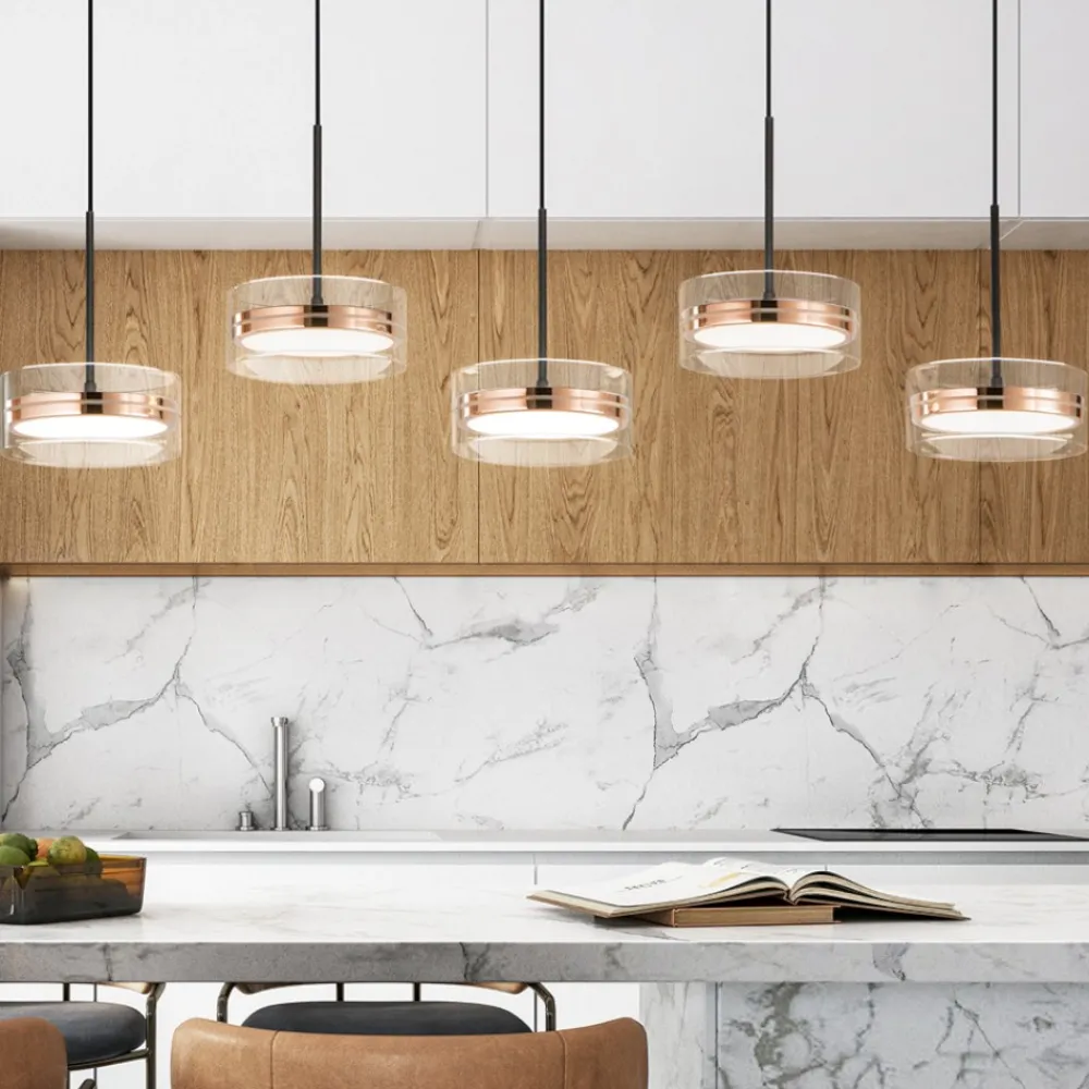 Lampadari Moderni-Perenz Illuminazione Lampadario aere perenz 5 pendenti oro rosa per sala da pranzo moderna