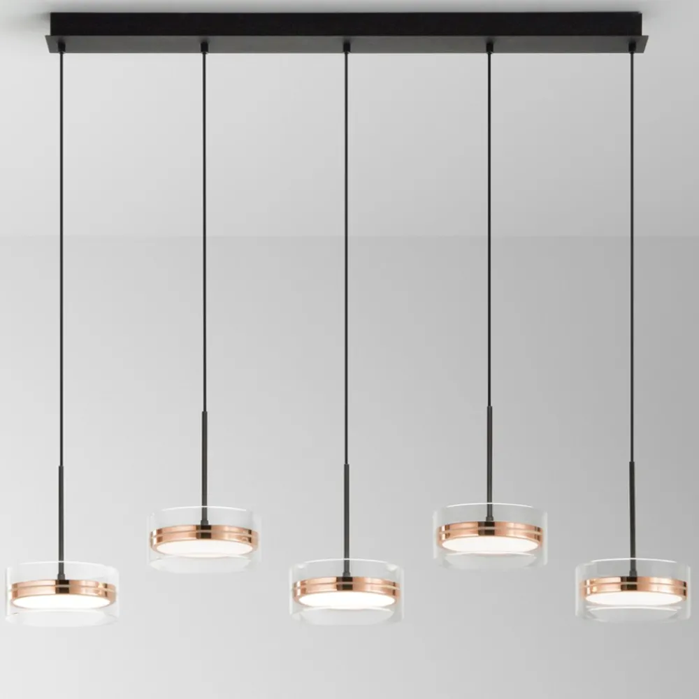 Lampadari Moderni-Perenz Illuminazione Lampadario aere perenz 5 pendenti oro rosa per sala da pranzo moderna