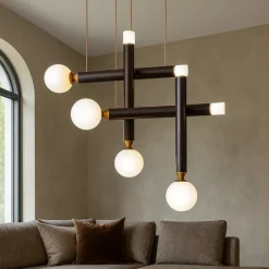 Lampadari Moderni-Vivida International Lampadario a led vivida seventy marrone sfere vetro bianco led 3000k