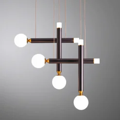Lampadari Moderni-Vivida International Lampadario a led vivida seventy marrone sfere vetro bianco led 3000k