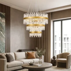 Lampadari Moderni-Selezionato da Mazzolaluce Lampadario anelli oro con cristalli trasparenti stile contemporaneo