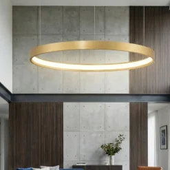 Lampadari Moderni-Selezionato da Mazzolaluce Lampadario anello a sospensione oro spazzolato led 40w 3000k moderno