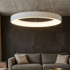 Lampadari Moderni-Selezionato da Mazzolaluce Lampadario anello bianco 60cm led 50w 4000k dimmerabile per soggiorno