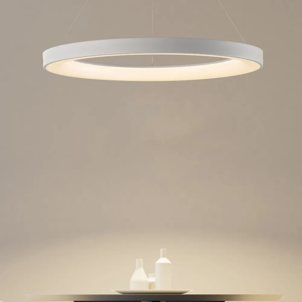 Lampadari Moderni-Selezionato da Mazzolaluce Lampadario anello 90cm bianco led 75w da 2700k a 5000k con telecomando