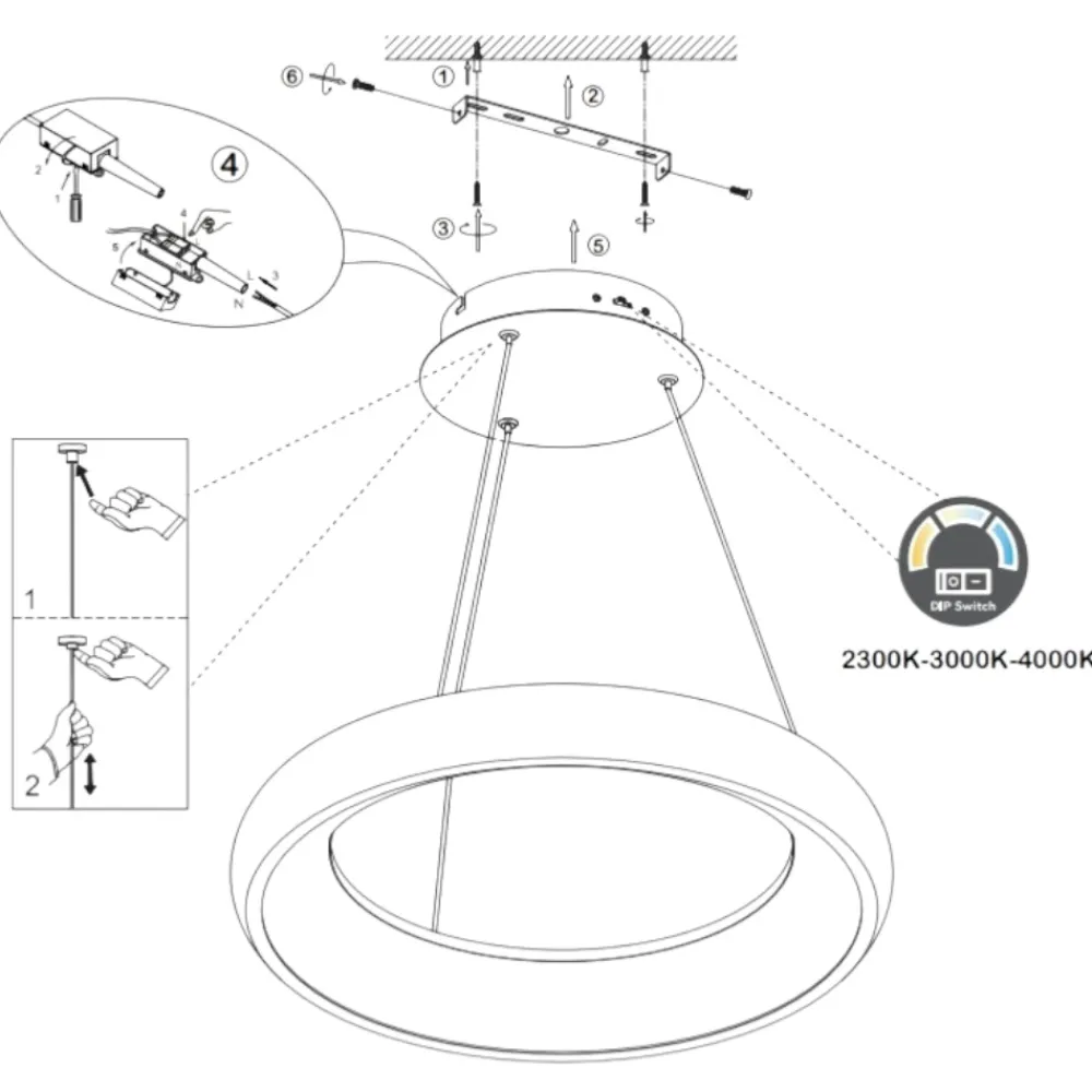 Lampadari Moderni-Selezionato da Mazzolaluce Lampadario anello 46cm bianco moderno led 29w 2300k 3000k 4000k dimmerabile