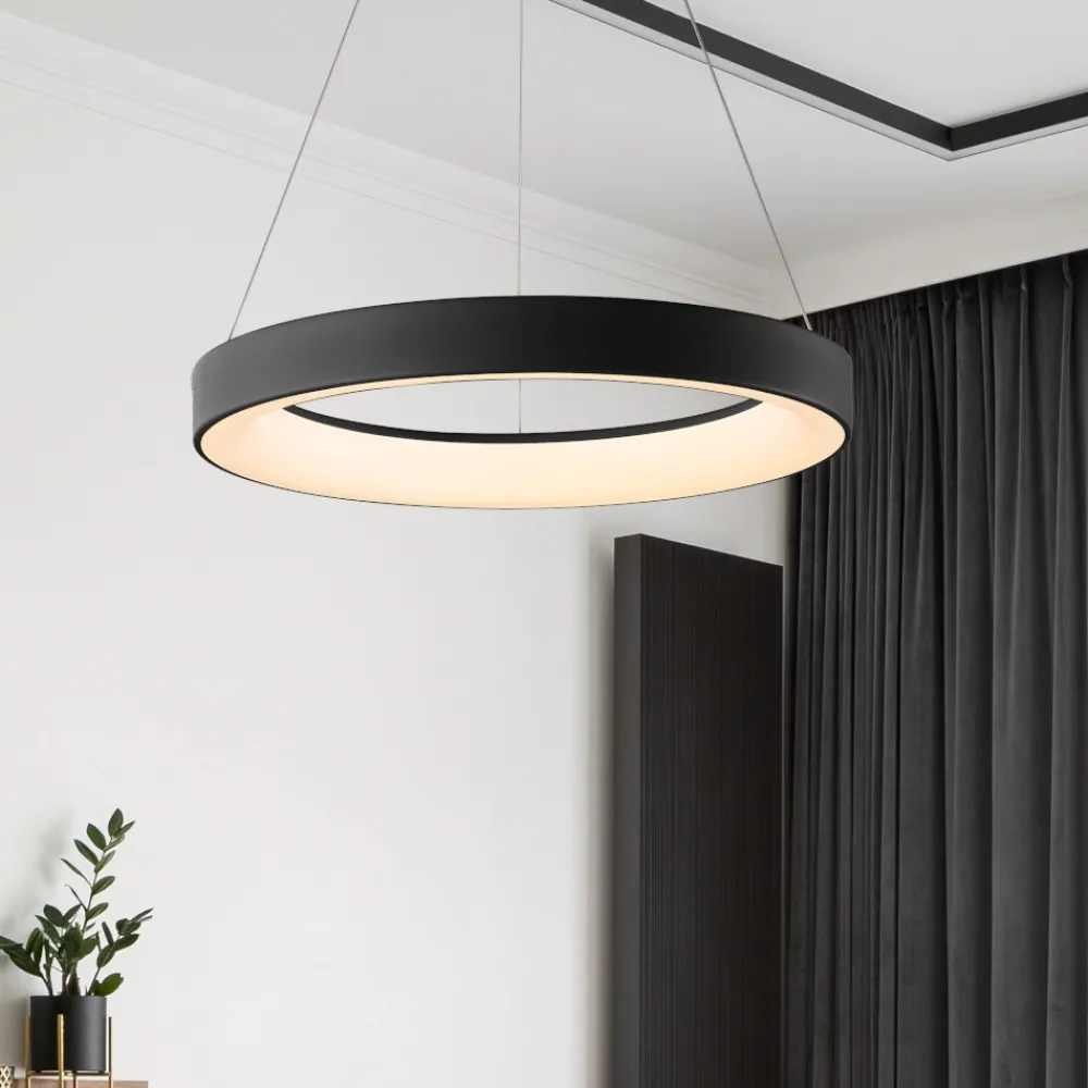 Lampadari Moderni-Selezionato da Mazzolaluce Lampadario anello 38cm nero led 30w da 2700k a 5000k app telecomando