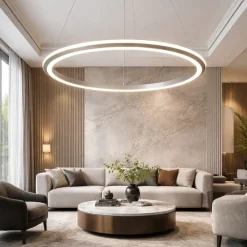 Plafoniere Moderne-Selezionato da Mazzolaluce Lampadario anello 75cm nickel led dimmerabile per soggiorno
