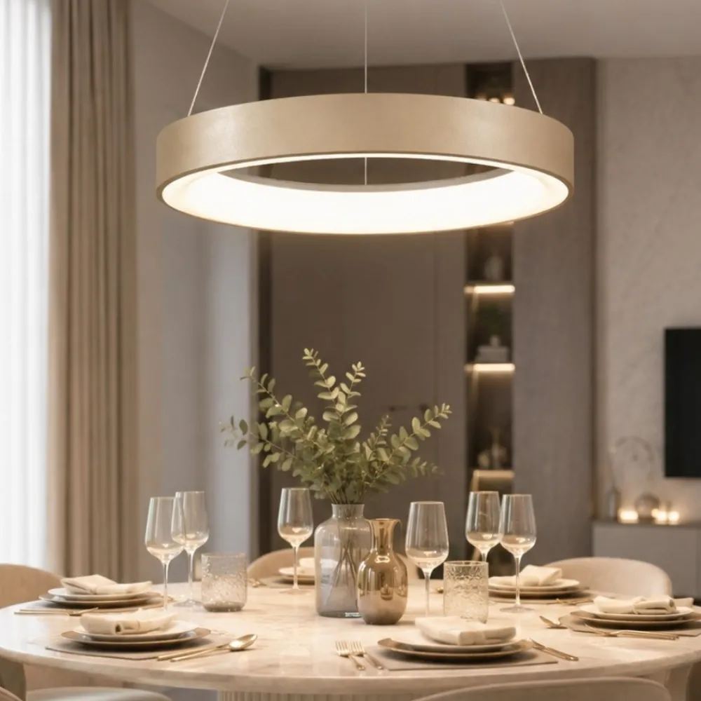 Lampadari Moderni-Selezionato da Mazzolaluce Lampadario anello 38cm oro sabbiato led 30w da 2700k a 5000k con telecomando app