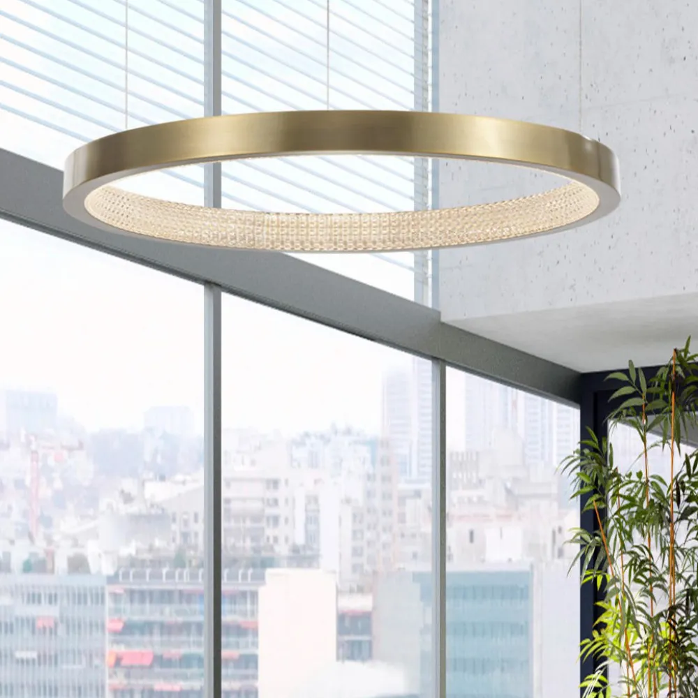Lampadari Moderni-Selezionato da Mazzolaluce Lampadario anello 65cm ottone led 23w 3000k per salotto