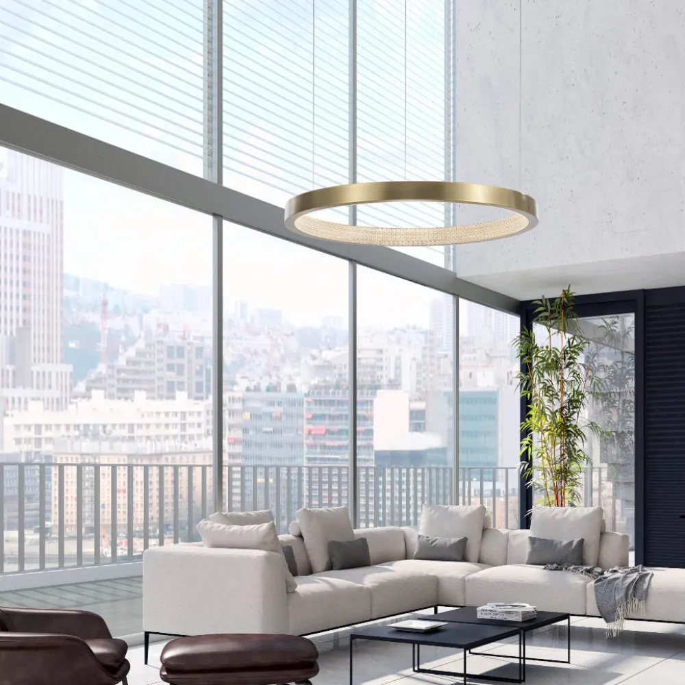 Lampadari Moderni-Selezionato da Mazzolaluce Lampadario anello 65cm ottone led 23w 3000k per salotto
