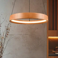 Lampadari Moderni-Selezionato da Mazzolaluce Lampadario anello di legno naturale 50cm led 28w 3000k dimmerabile