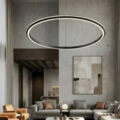 Lampadari Moderni-Selezionato da Mazzolaluce Lampadario anello led nero 75cm design moderno per soggiorno