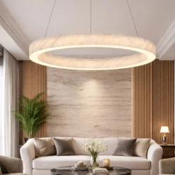 Lampadari Moderni-Selezionato da Mazzolaluce Lampadario anello led pietra di marmo naturale bianco per soggiorno